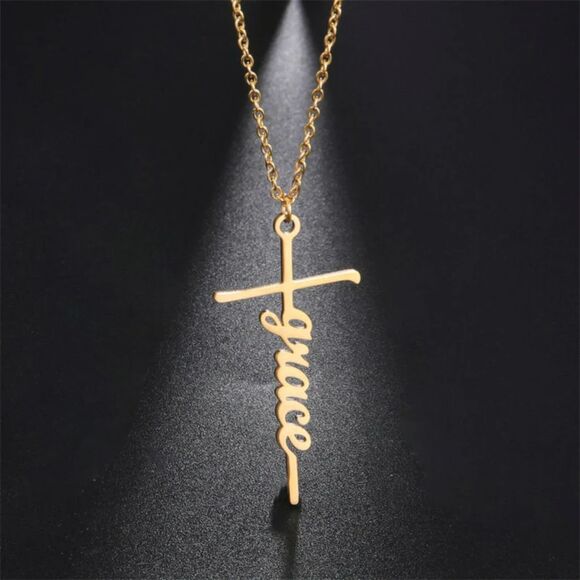 18k Gold Plated Gothic Cross "Grace" Necklace - Custom Made - Picture 1 of 3